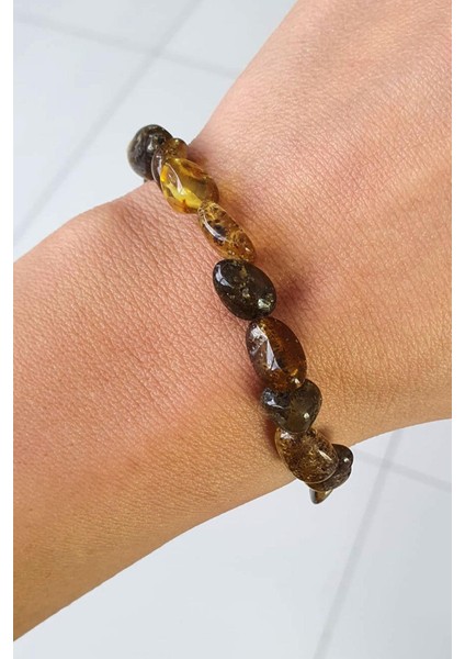 Damla Yosun Kehribar El Işi Kadın Doğal Taş Bileklik