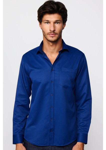 Klasik Fit Uzun Kol Kravatlık Armürlü Indigo Erkek Gömlek fiyatları