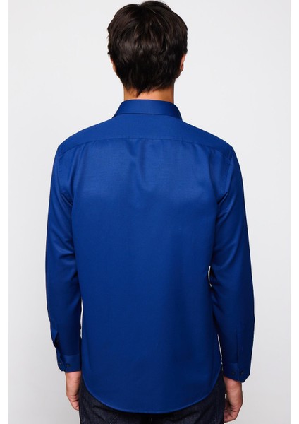 Klasik Fit Uzun Kol Kravatlık Armürlü Indigo Erkek Gömlek indirimleri