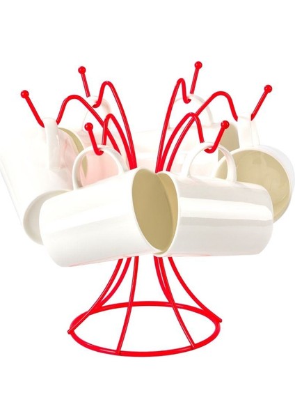 Pembe Dikey 6 Kancalı Bardak, Kupa, Fincan Askılığı - Metal Paslanmaz Mutfak Düzenleyici