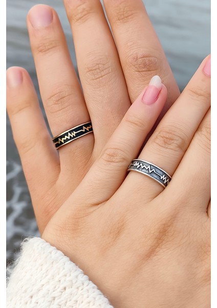 Nabız Kalp Ritmi Alyans Model Ayarlanabilir Unisex Yüzük