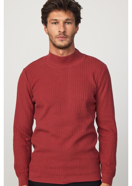 Slim Fit Yarım Balıkçı Yaka Tüylenme Yapmayan Kremit Erkek Triko Kazak modelleri