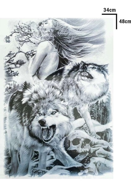 Geçici Kurt ve Kadın Modelli Sırt Dövme Tattoo