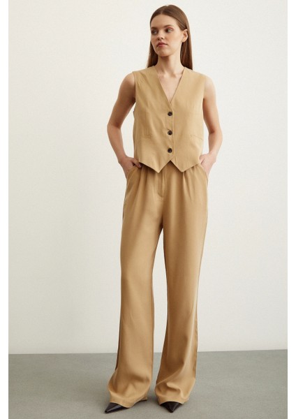 Geniş Paça Pantolon Camel modelleri