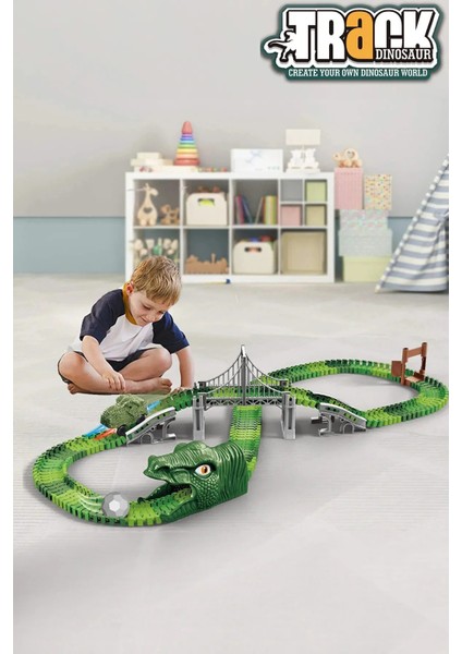 Dinozor Rayları 192 Parça Set - Dinozor Temalı Hareketli Raylar ve Dinozor Araçlı Köprü modelleri