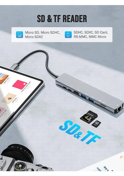 Macbook Pro/air Uyumlu USB Type-C 8 In 1 Hub Dönüştürücü Çevirici Çoklayıcı USB Hdmı Micro Sd 8 Girişli