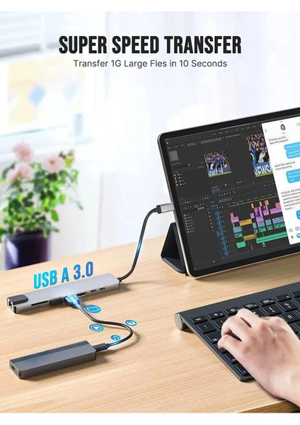 Macbook Pro/air Uyumlu USB Type-C 8 In 1 Hub Dönüştürücü Çevirici Çoklayıcı USB Hdmı Micro Sd 8 Girişli