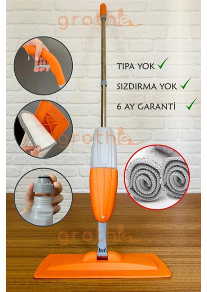 Wipe Sprey Mop Turuncu - 2 Mop Bezli - Tıpasız Sistem - 700 Cc Su Hazneli (üretici Garantili)