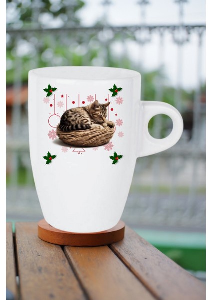 Yeni Yıl Uykucu Kedi Baskılı Kupa Bardak Porselen Latte Filtre Kahve Fincanı fiyatları