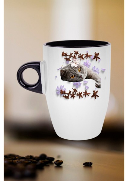 Sevimli Kedi Baskılı Kupa Bardak Porselen Latte Filtre Kahve Fincanı