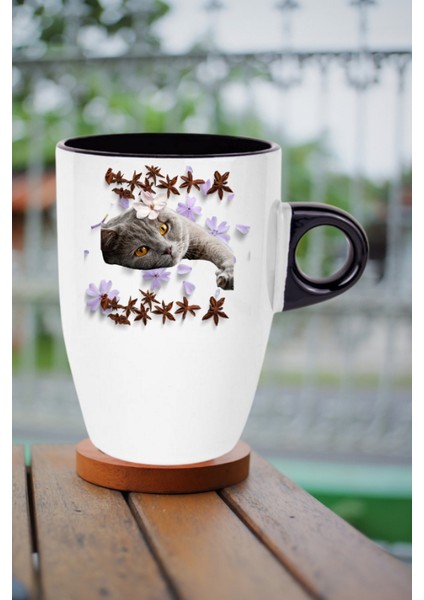 Sevimli Kedi Baskılı Kupa Bardak Porselen Latte Filtre Kahve Fincanı