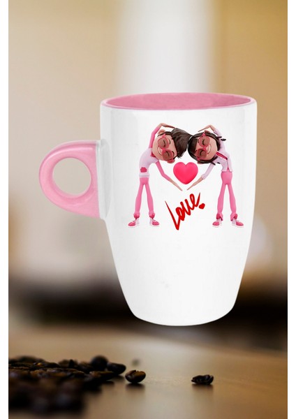 Mutlu Çiftler Love Baskılı Hediye Kupa Bardak Porselen Latte Filtre Kahve Fincanı