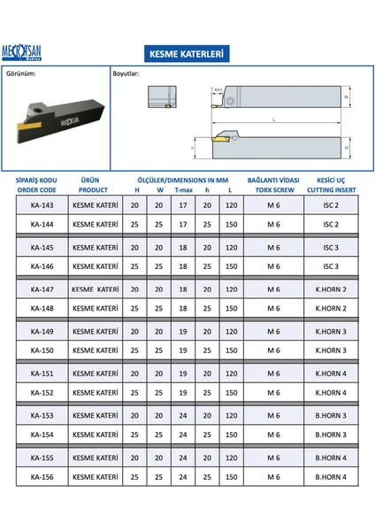 Torna Kesme Kateri - 20X120 mm Takım Ölçüsü, Isc 3 Kesici Uç Kullanır.