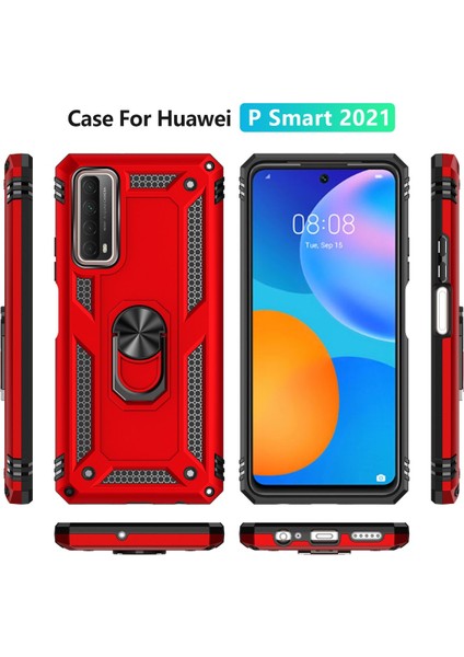 Huawei P Smart 2021 Kılıf Sofya Yüzüklü Silikon Kapak - Kırmızı