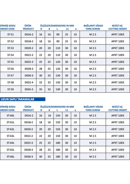 Saplı Tarama Freze Kafası D025-2, 25X200 mm Takım Ölçüsü, (2 Adet Rdmt 10 Kesici Uç Kullanır) - 1 Adet