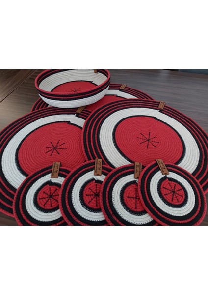 4 Kişilik 9 Parça Amerikan Servis Supla Takımı Tabak Altlığı Bardak Altlığı Hasır Sepet Mutfak Sunum