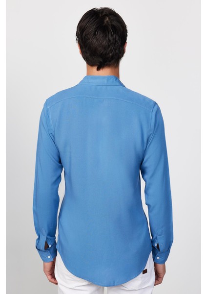 Slim Fit Dar Kesim Uzun Kol Dökümlü Viskon Şık Indigo Erkek Gömlek indirimleri