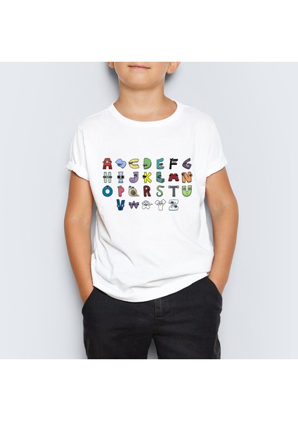 Lore Alfabe Baskılı Unisex Çocuk Tişört T-Shirt Mr-01