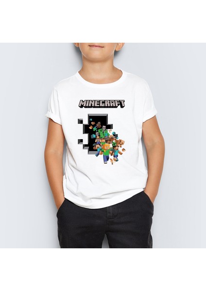 Minecraft Baskılı Unisex Çocuk Tişört T-Shirt Mr-14