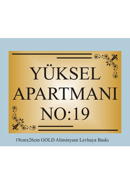 Apartman Kapısı Isimliği 26CM*19CM Gold Aliminyum Levha