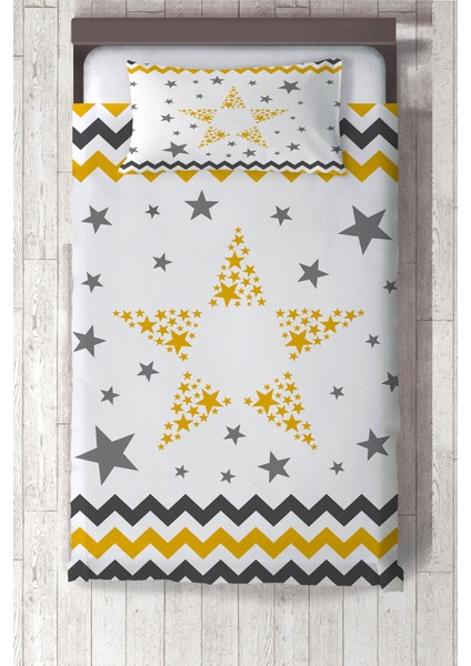 sarı Şerit Yıldız Desenli Yatak Örtüsü TLAY-216