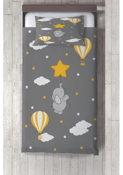 gri Sarı Bulutlar Desenli Yatak Örtüsü TLAY-298