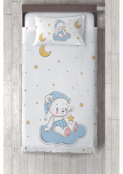 bulut ve Ayıcık Desenli Çocuk Odası Yatak Örtüsü TLAY-171