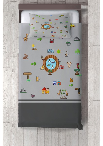 sevimli Öğretici Hayvanlar Desenli Çocuk Odası Yatak Örtüsü TLAY-193