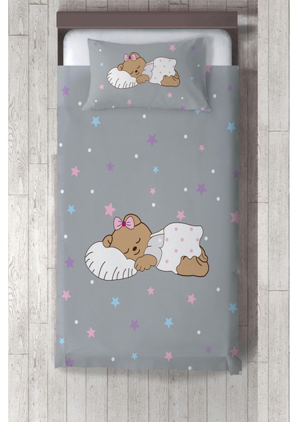 yıldızlı Sevimli Ayıcık Desenli Yatak Örtüsü TLAY-243