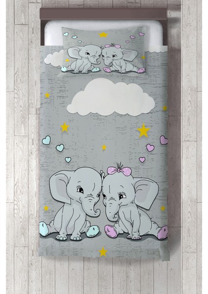 sevimli Fil Desenli Çocuk ve Bebek Odası Yatak Örtüsü TLAY-213