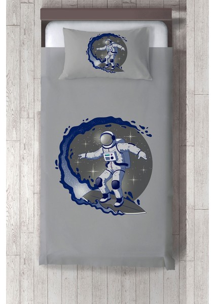 gri Uzay Astronot Desenli Yatak Örtüsü TLAY-233