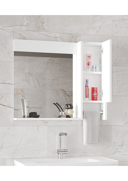 Okyanus 80 Cm-Mdf Banyo Aynası, Havluluklu Ayna, Çok Amaçlı Aynalı Banyo Dolabı, Raflı Ayna
