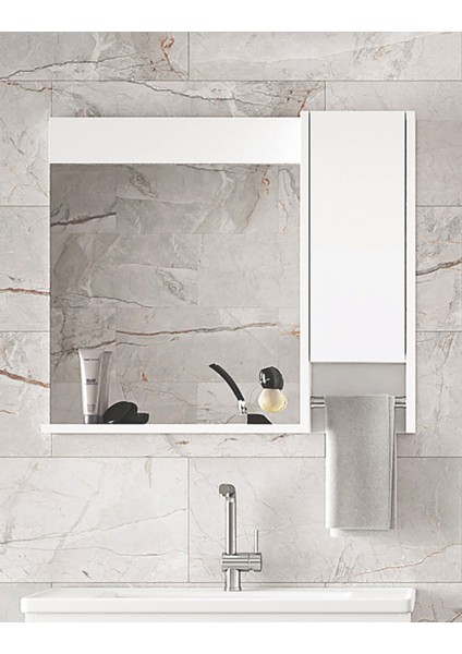 Okyanus 80 Cm-Mdf Banyo Aynası, Havluluklu Ayna, Çok Amaçlı Aynalı Banyo Dolabı, Raflı Ayna