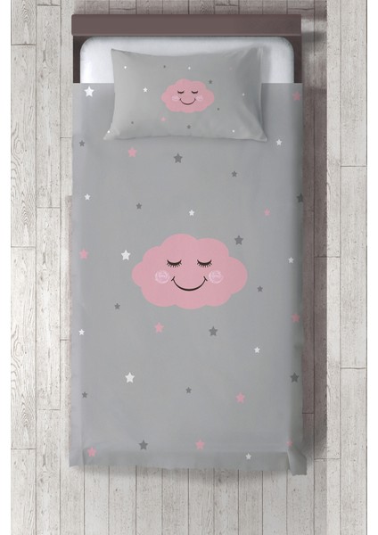 gülücüklü Bulut Desenli Çocuk ve Bebek Odası Yatak Örtüsü TLAY-279