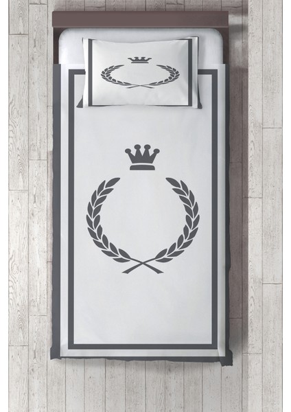 gri Şeritli Taç Desenli Çocuk ve Bebek Odası Yatak Örtüsü TLAY-289