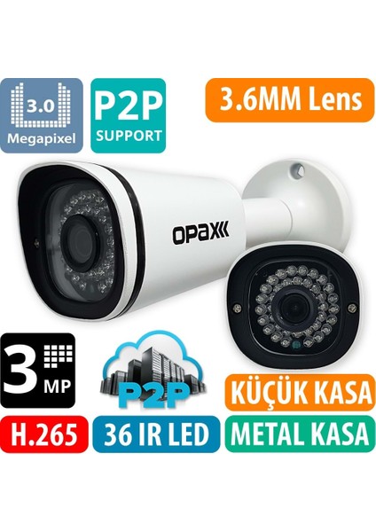 OPAX-2512 3 Mp H.265+ 2304X1296 3.6mm 36 Ir LED Ip Bullet P2P Kamera