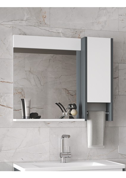 Okyanus 80 Cm-Mdf Banyo Aynası, Havluluklu Ayna, Çok Amaçlı Aynalı Banyo Dolabı, Raflı Ayna