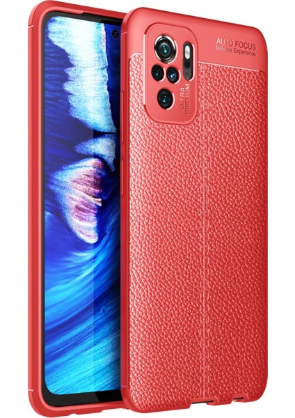 Xiaomi Redmi Note 10 Kılıf Focus Derili Silikon - Kırmızı