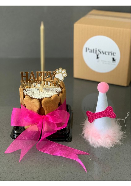 Köpekler Için Doğum Günü Parti Seti (Pembe) - Doğum Günü Pastası, Tasarım Pleksi, Doğum Günü Şapkası
