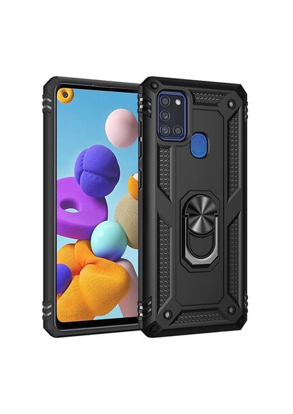 Samsung Galaxy A21S Çift Katmanlı ve Yüzüklü Tam Koruma Vega Premium Kılıf