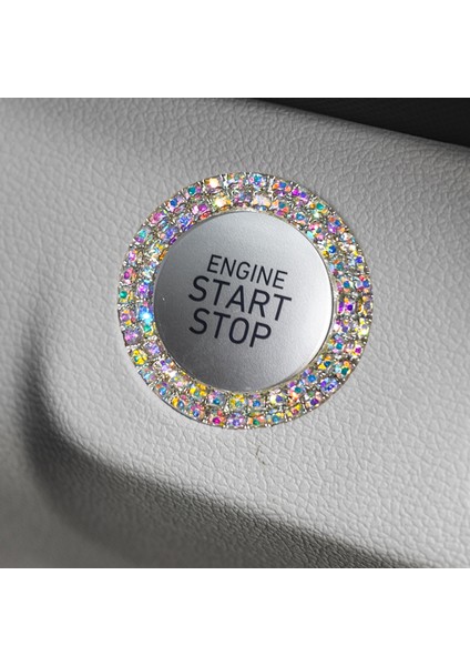 Kristal Taşlı Start Stop Düğme Halkası Gökkuşağı