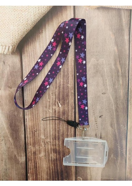 Mor Yıldızlar Kart Askısı Yaka Kartı Boyun Askı Ipi Telefon Askısı