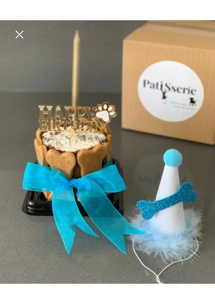 Köpekler Için Doğum Günü Parti Seti (Mavi) - Doğum Günü Pastası, Tasarım Pleksi, Doğum Günü Şapkası