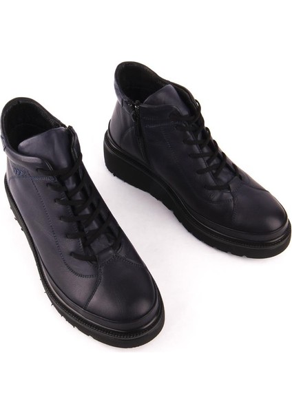 Deri Modern Rahat Tam Ortopedik Tarz Deri Bot Lacivert 3520 modelleri