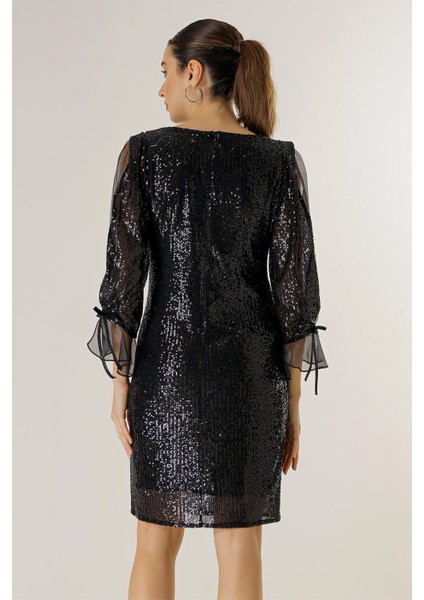 Kolları Yarım Organze Astarlı Pulpayet Geniş Beden Aaralıklı Elbise fırsatları