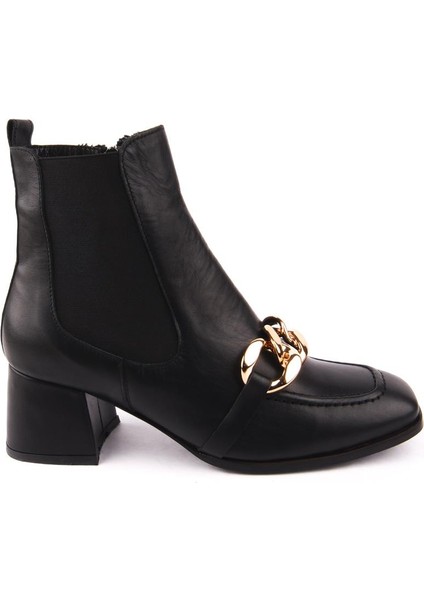 Rahat Deri Tokalı Modern Kısa Topuklu bot 4475 Siyah Deri