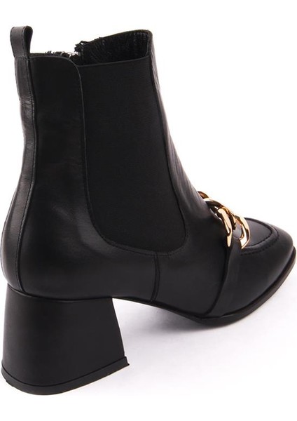 Rahat Deri Tokalı Modern Kısa Topuklu bot 4475 Siyah Deri