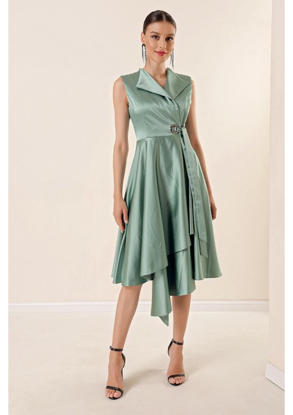 Kruvaze Yaka Bağcıklı Saten Elbise modelleri
