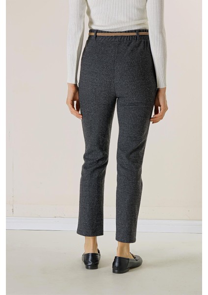 Bel Lastikli Kemerli Yandan Cepli Ekose Dar Paça Pantolon fırsatları