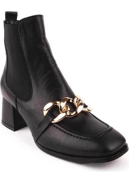 Rahat Deri Tokalı Modern Kısa Topuklu bot 4475 Siyah Deri modelleri